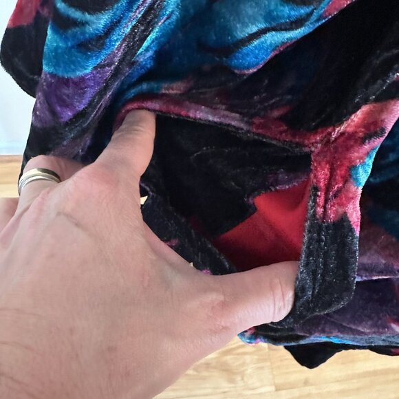 Soma Womens Velvet Floral Kimono Robe Red Lining  Tie Medium Pockets Knee Length - Picture 7 of 8